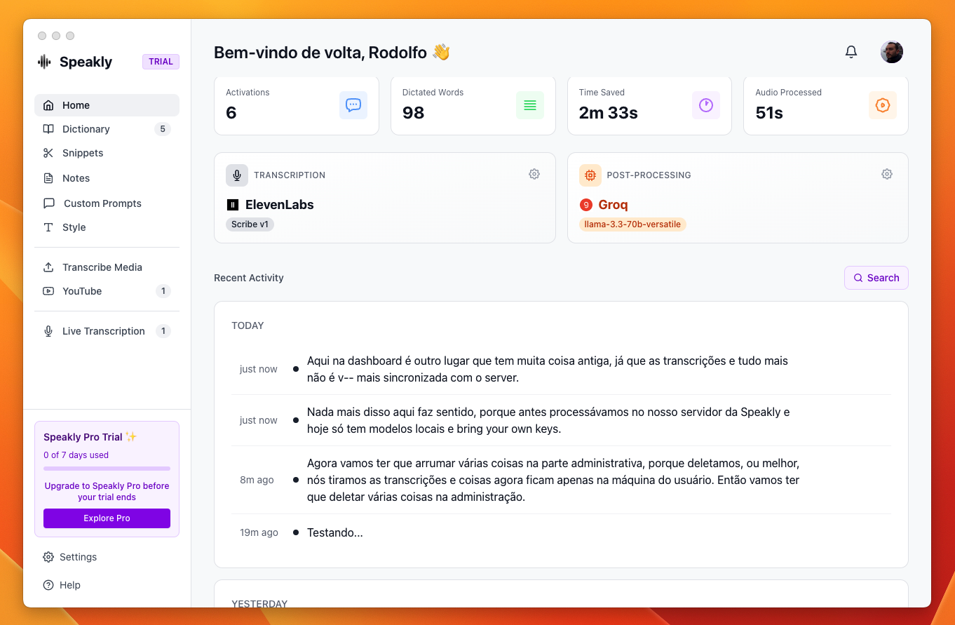 Janela Principal do Speakly