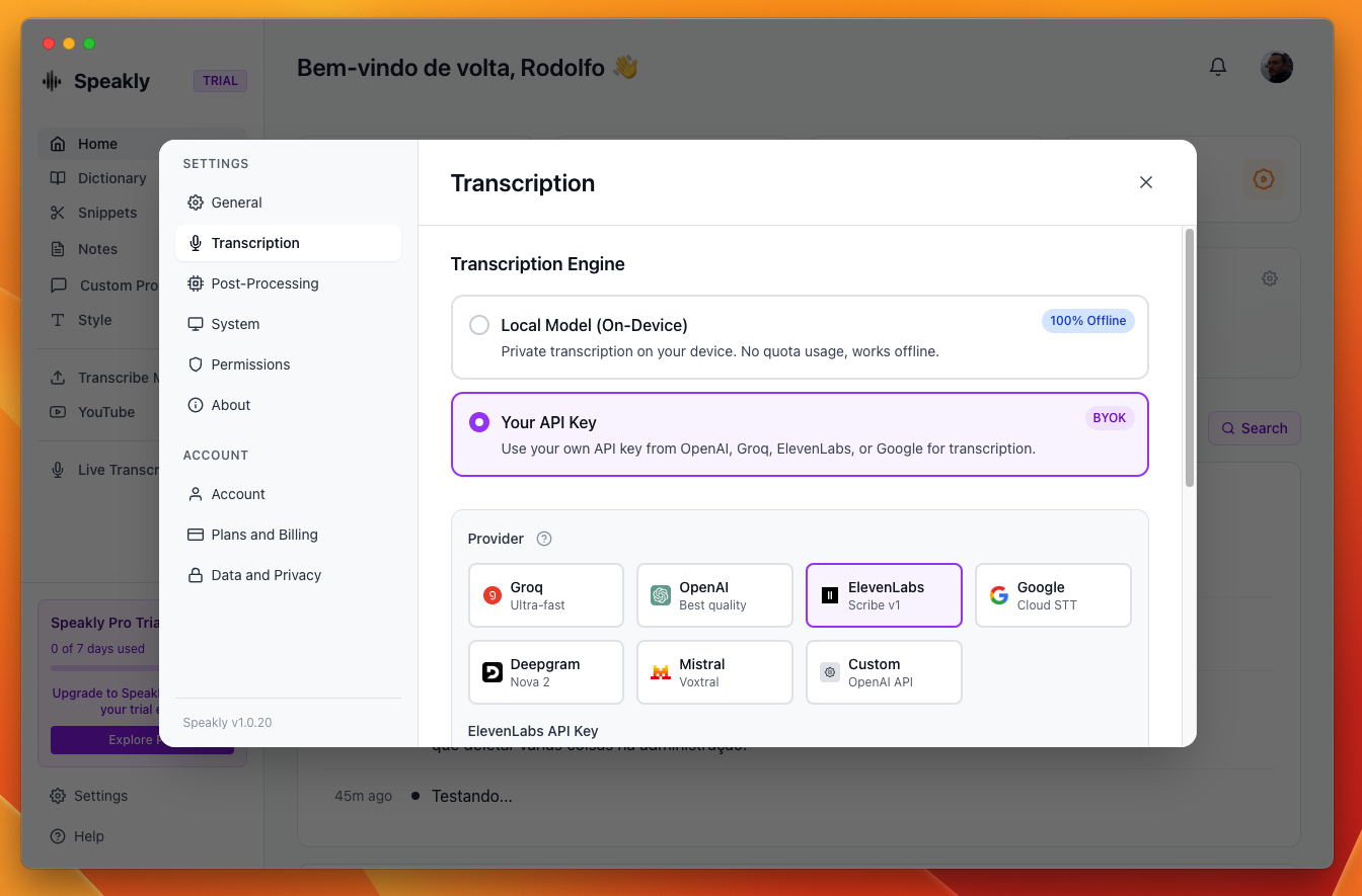 Configurações de Transcrição