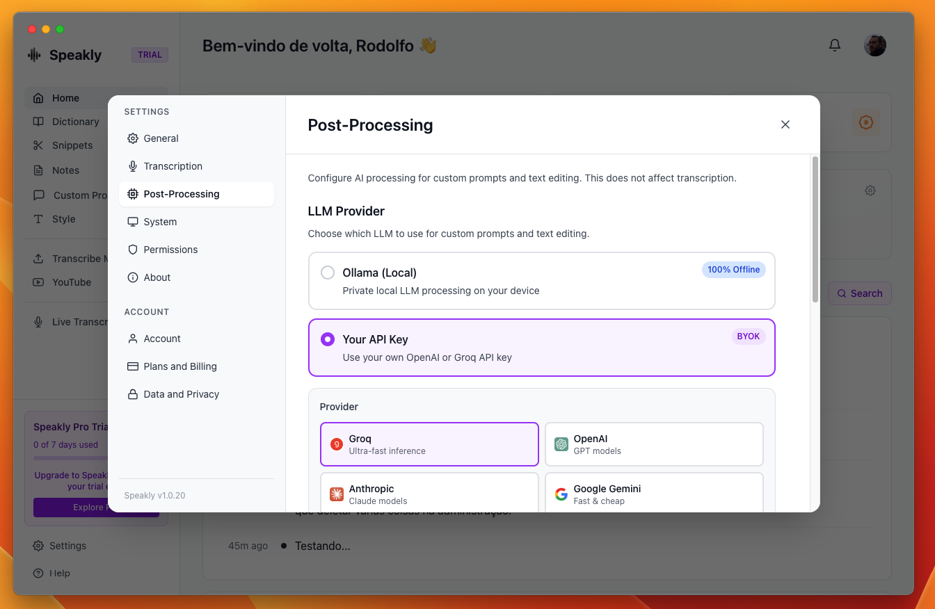 Configurações de Pós-Processamento