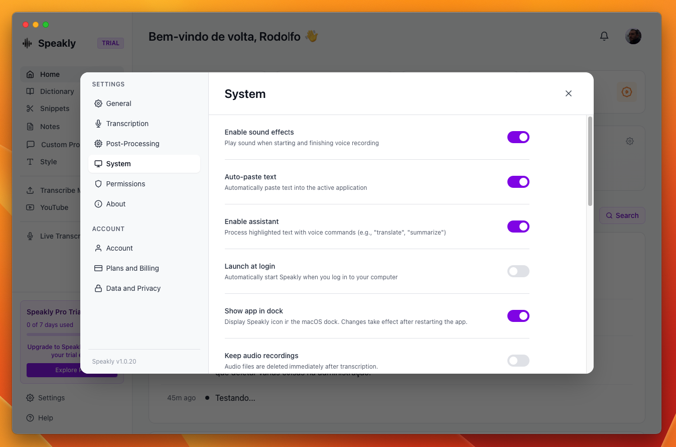 Configurações do Sistema